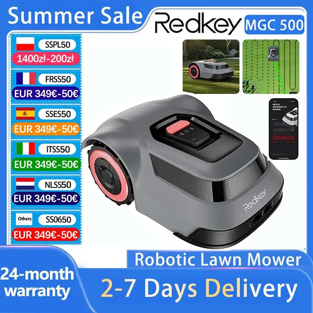 C-TOF Robot Lawn Mower Redkey MGC500 Lawn Mower Robot Cable Break Detection Climbing Capacity 45% App Control Mowing Robot