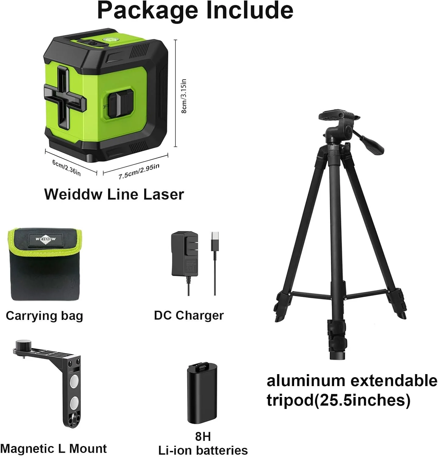 Weiddw 2 Lines Professional Laser Level with Tripod 360°Self Leveling Cross Green Line Horizontal and vertical Laser Level Tools - Image 7