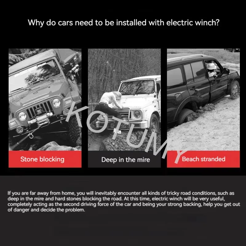 Vehicle Self-Rescue Off-Road Winch 3000lbs 12V/24V/48V/60V Electric Winch For Vehicle Crane 3000 Lbs Handle - Image 4